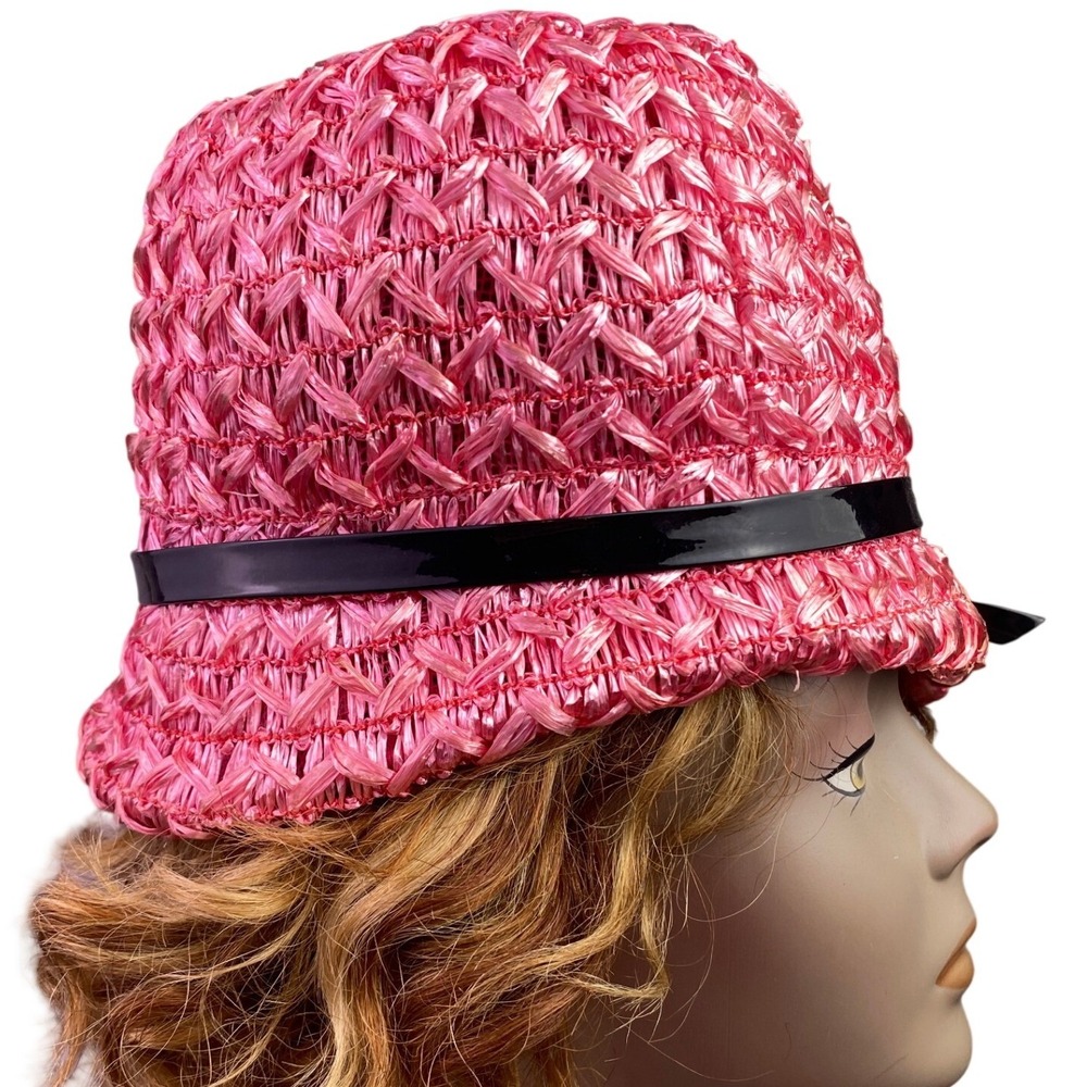 Vtg Best Fashions Hat Womens Small Pink Woven Straw Cloche Church Mod Fashion - Picture 3 of 10